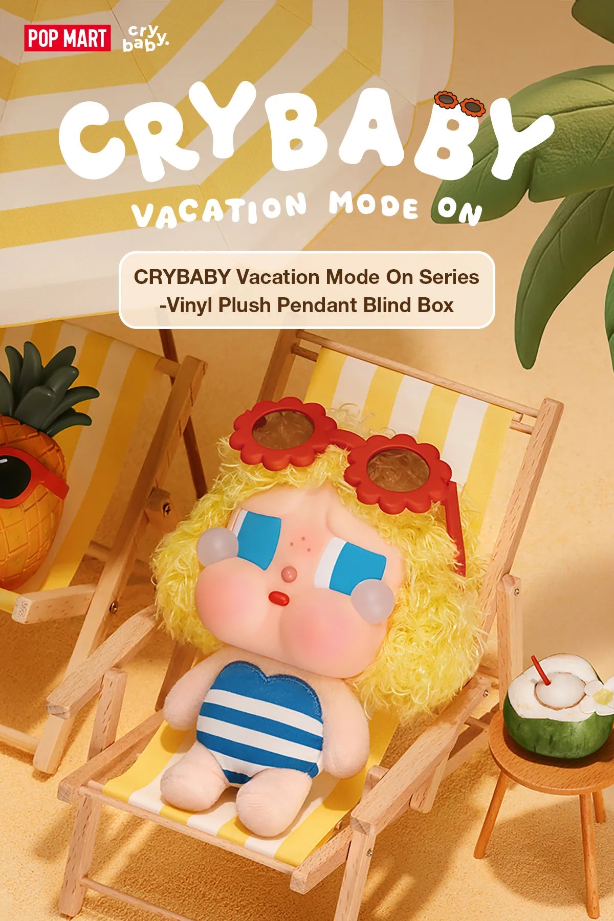 POP MART CRYBABY Vacation Mode On Series-Vinyl Plush Pendant Blind Box-Single Box (Random)-Pop Mart-Ace Cards & Collectibles