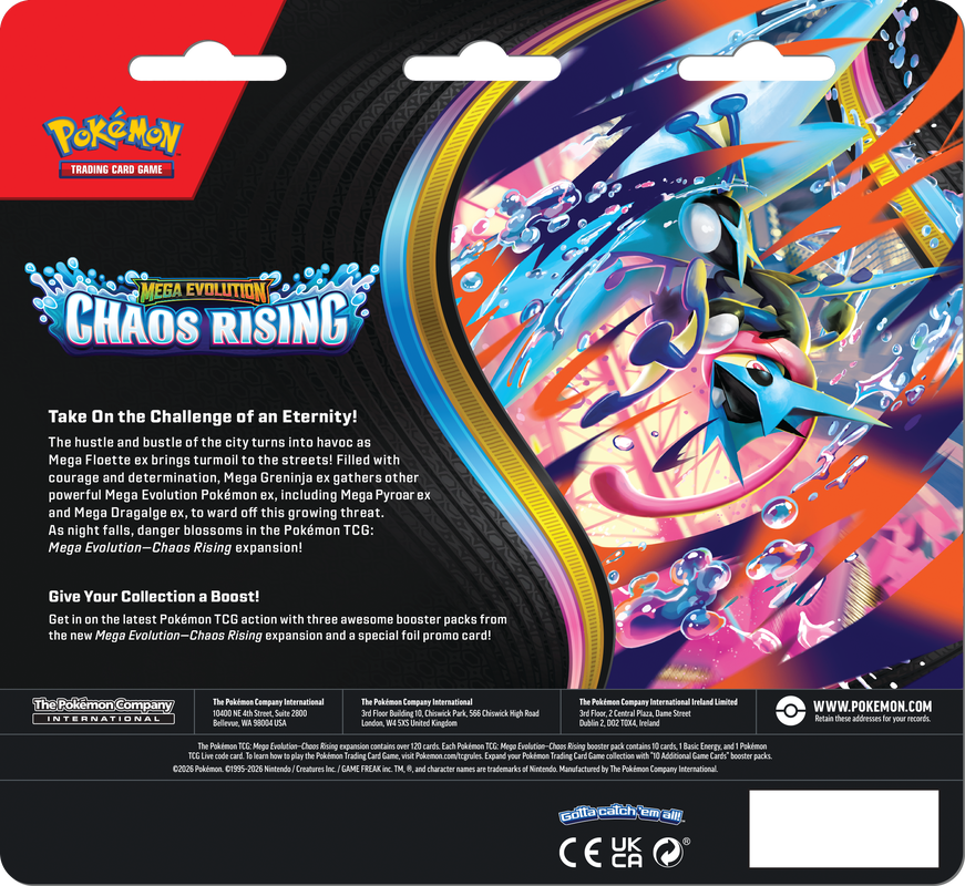 Pokemon TCG : Mega Evolution Chaos Rising ME04 3 Pack Blister-The Pokémon Company International-Ace Cards & Collectibles