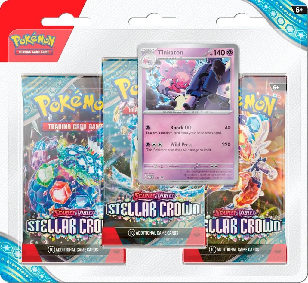 Pokémon TCG: Scarlet &amp; Violet SV7 Stella Crown 3 Pack Blister-Tinkaton-The Pokémon Company International-Ace Cards &amp; Collectibles