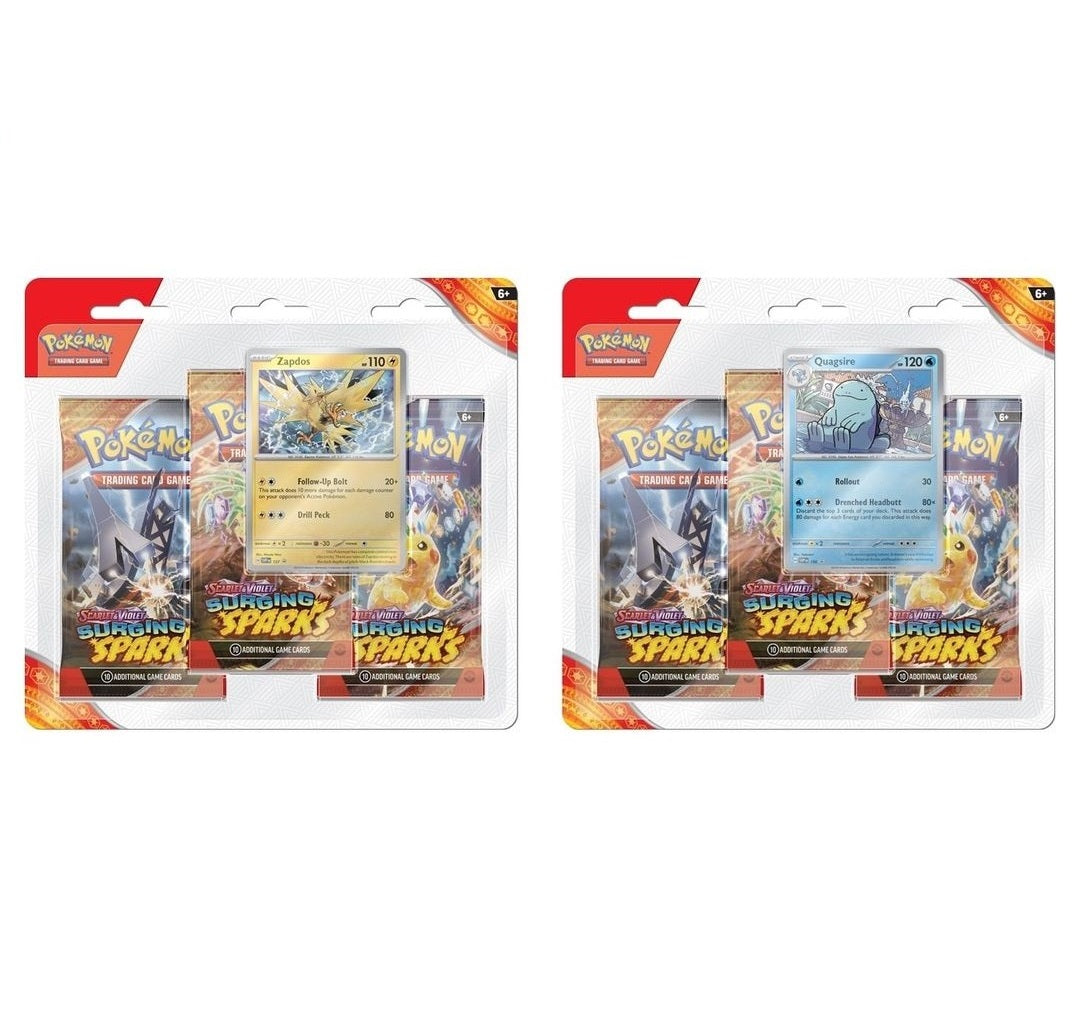 Pokemon TCG: Surging Sparks SV8 3 Packs Blister-Both Design-The Pokémon Company International-Ace Cards &amp; Collectibles