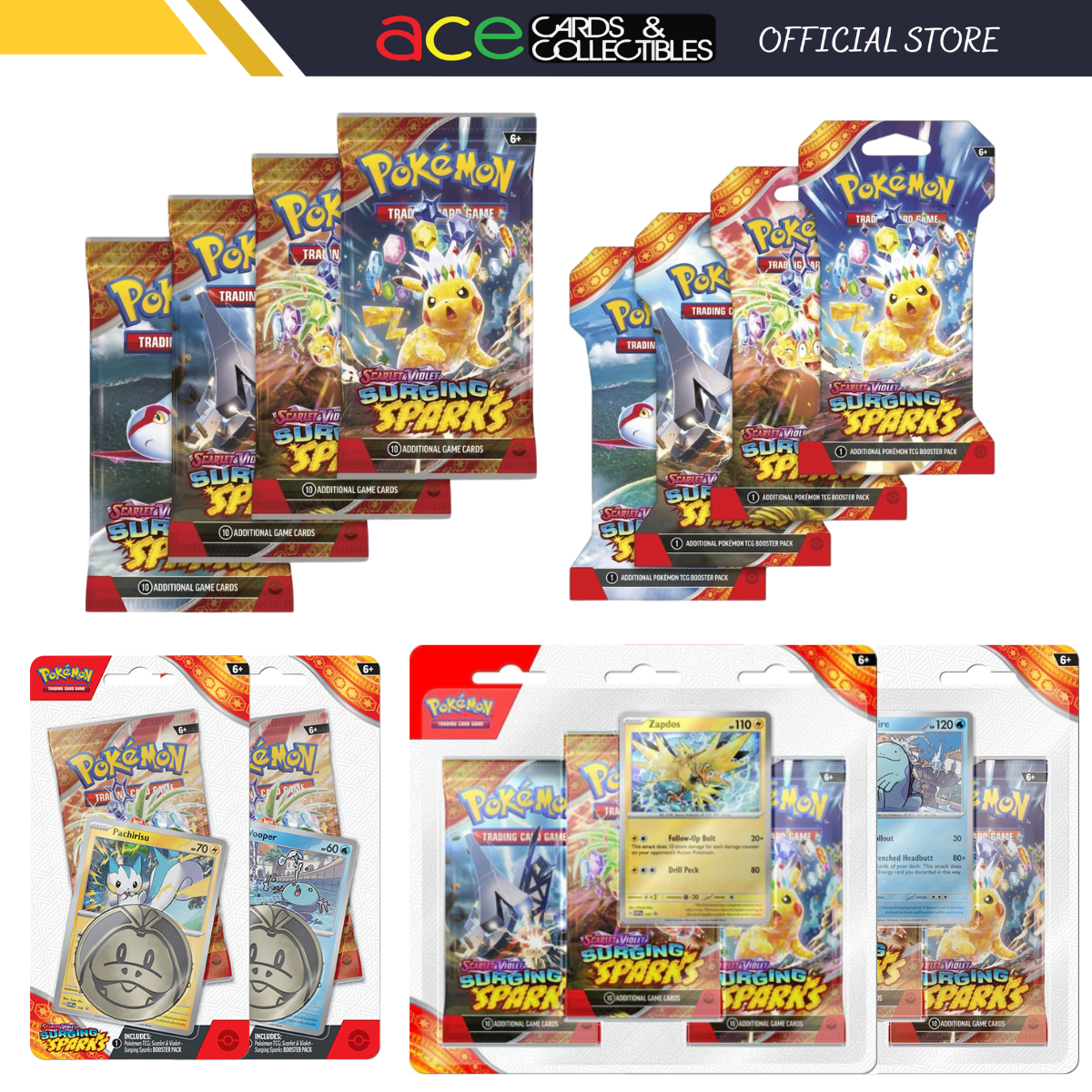 Pokémon TCG: Surging Sparks SV8 Booster Pack / Sleeved Booster / Checklane Blister / 3 Packs Blister-Booster Pack-The Pokémon Company International-Ace Cards &amp; Collectibles