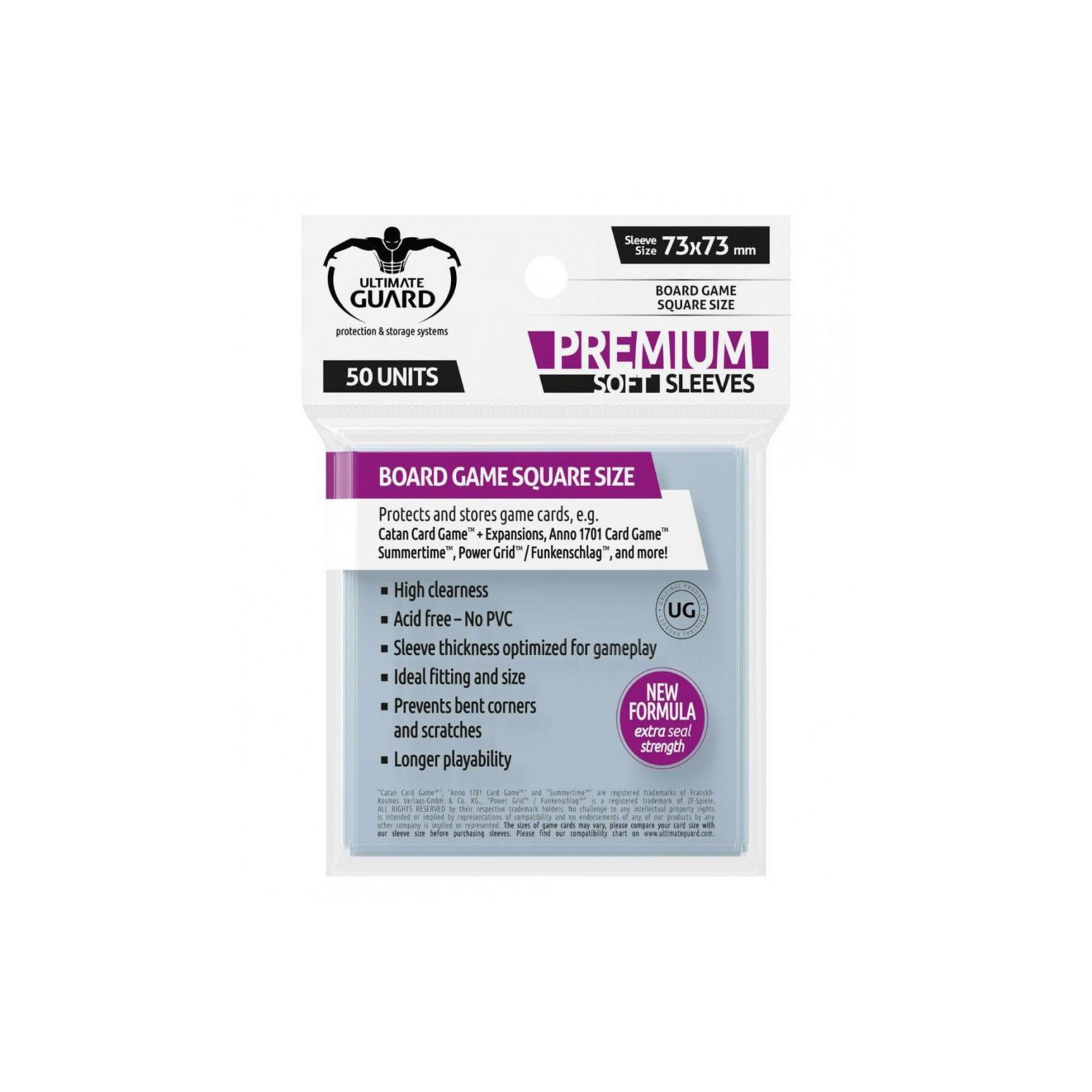 Ultimate Guard Premium Board Game Card Sleeve 50pcs Square Size [73mm X 73mm] (Clear)-Ultra PRO-Ace Cards & Collectibles