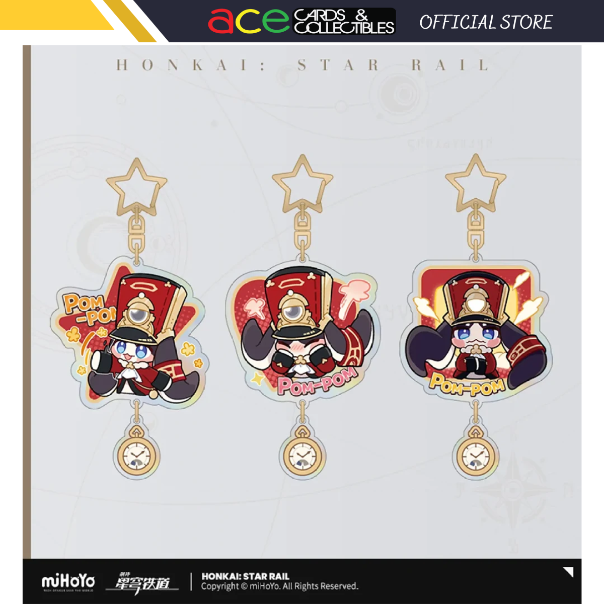 Honkai: Star Rail Pom Pom Sticker Keychain-Happy-miHoYo-Ace Cards & Collectibles