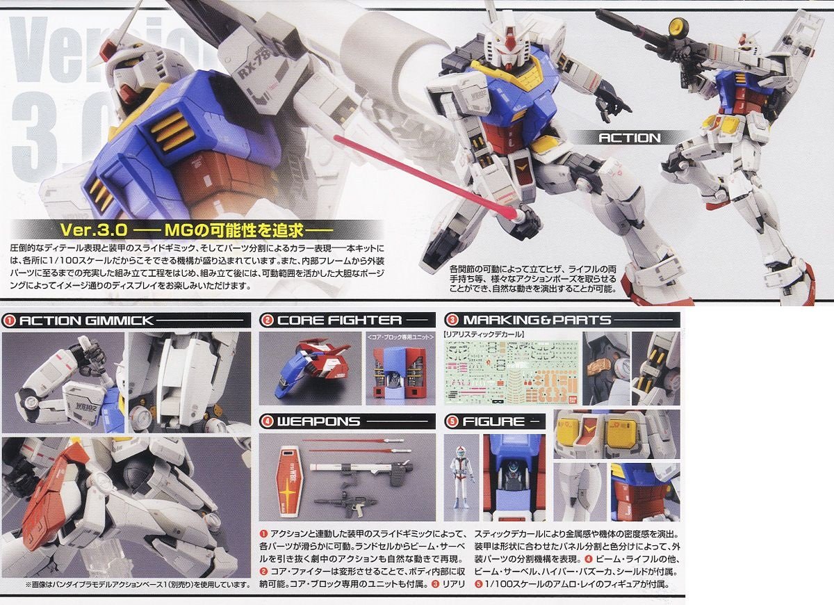 Gunpla MG 1/100 RX-78-2 Gundam Ver 3.0-Bandai-Ace Cards &amp; Collectibles