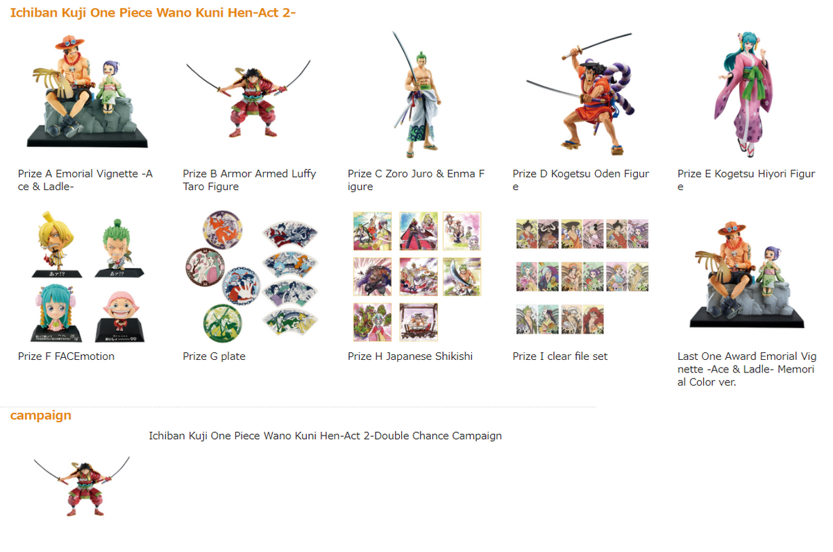 Ichiban Kuji One Piece Wano Kuni Hen -Act 2-Bandai-Ace Cards &amp; Collectibles