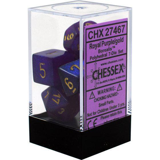 Chessex Borealis™ Polyhedral 7pcs Dice (Royal Purple/Gold) [CHX27467]-Chessex-Ace Cards & Collectibles