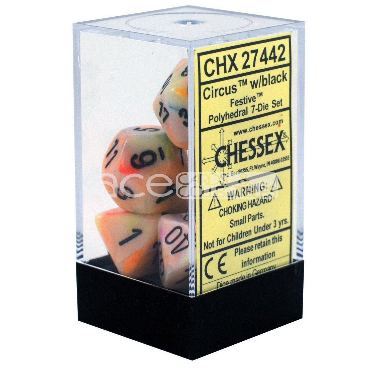 Chessex Festive Polyhedral 7pcs Dice (Circus/Black) [CHX27442]-Chessex-Ace Cards &amp; Collectibles