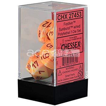 Chessex Festive™ Polyhedral 7pcs Dice (Sunburst/Red) [CHX27453]-Chessex-Ace Cards &amp; Collectibles