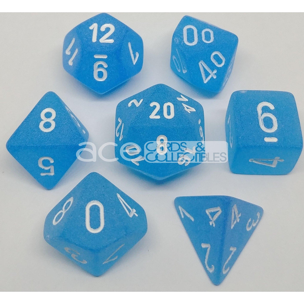 Chessex Frosted™ Polyhedral 7pcs Dice (Caribbean Blue/White) [CHX27416]-Chessex-Ace Cards &amp; Collectibles