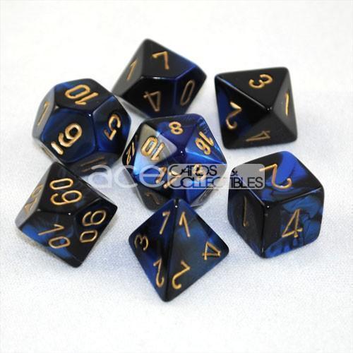 Chessex Gemini™ Polyhedral 7pcs Dice (Black-Blue/Gold) [CHX26435]-Chessex-Ace Cards &amp; Collectibles
