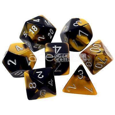 Chessex Gemini™ Polyhedral 7pcs Dice (Black-Gold/Silver) [CHX26451]-Chessex-Ace Cards & Collectibles