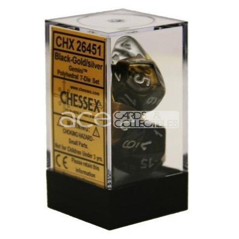 Chessex Gemini™ Polyhedral 7pcs Dice (Black-Gold/Silver) [CHX26451]-Chessex-Ace Cards &amp; Collectibles