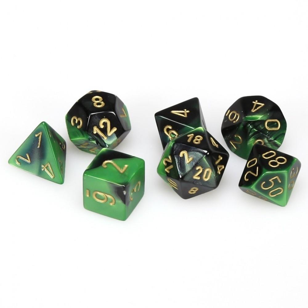 Chessex Gemini™ Polyhedral 7pcs Dice (Black-Green/Gold) [CHX26439]-Chessex-Ace Cards &amp; Collectibles