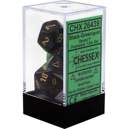 Chessex Gemini™ Polyhedral 7pcs Dice (Black-Green/Gold) [CHX26439]-Chessex-Ace Cards &amp; Collectibles