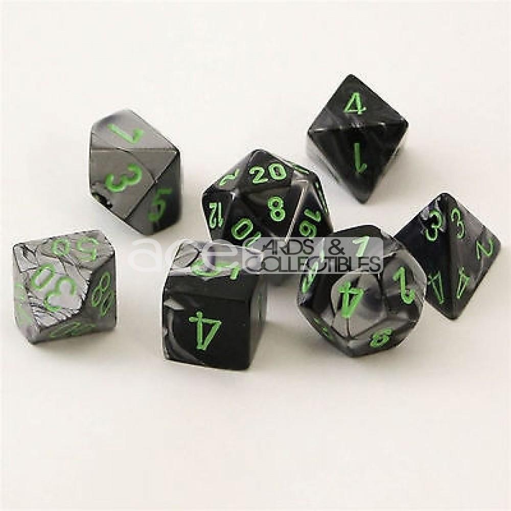 Chessex Gemini™ Polyhedral 7pcs Dice (Black-Grey/Green) [CHX26445]-Chessex-Ace Cards &amp; Collectibles