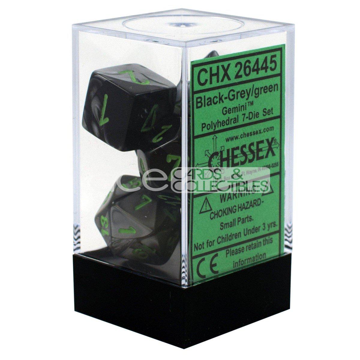 Chessex Gemini™ Polyhedral 7pcs Dice (Black-Grey/Green) [CHX26445]-Chessex-Ace Cards &amp; Collectibles