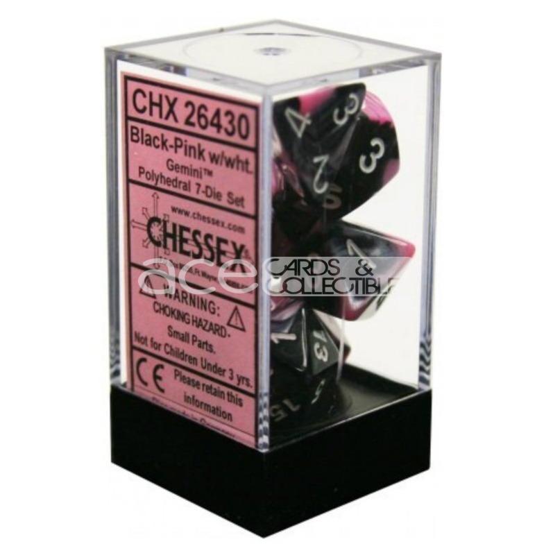 Chessex Gemini™ Polyhedral 7pcs Dice (Black-Pink/White) [CHX26430]-Chessex-Ace Cards & Collectibles