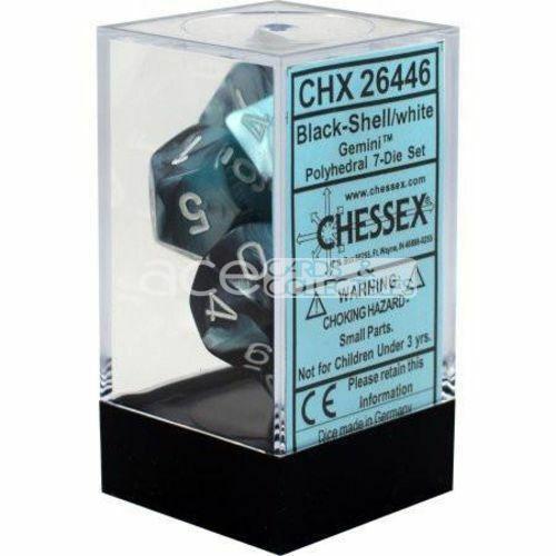 Chessex Gemini™ Polyhedral 7pcs Dice (Black-Shell/White) [CHX26446]-Chessex-Ace Cards &amp; Collectibles