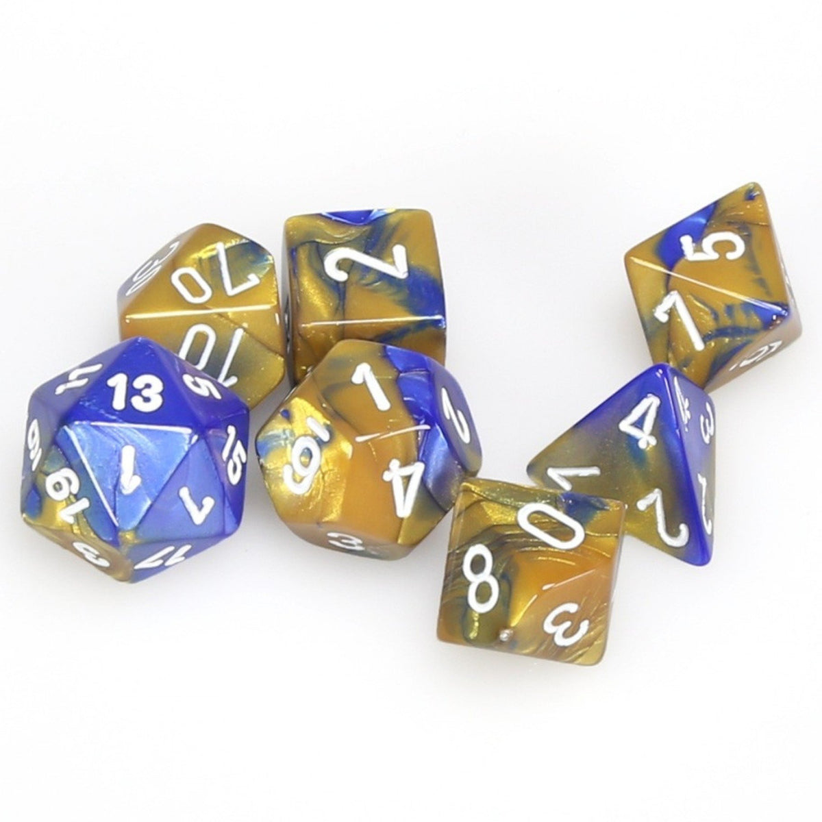 Chessex Gemini™ Polyhedral 7pcs Dice (Blue-Gold/White) [CHX26422]-Chessex-Ace Cards &amp; Collectibles