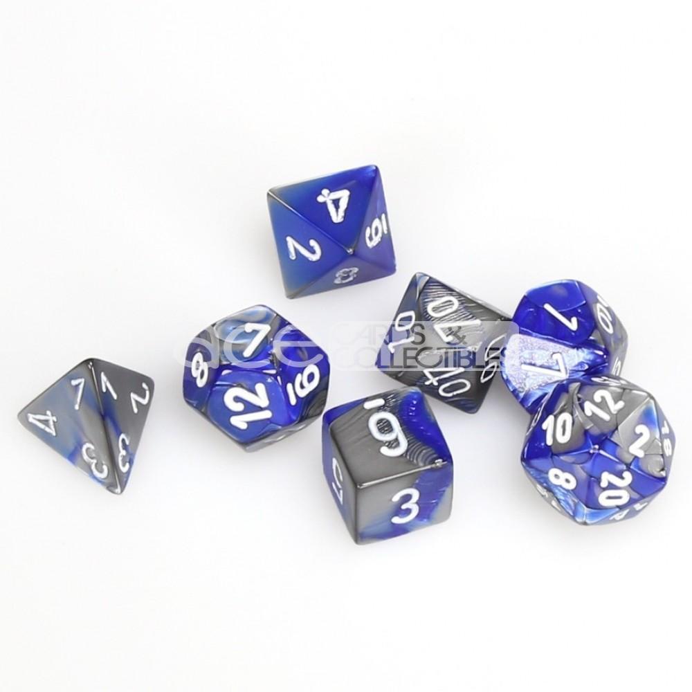 Chessex Gemini™ Polyhedral 7pcs Dice (Blue-Steel/White) [CHX26423]-Chessex-Ace Cards &amp; Collectibles