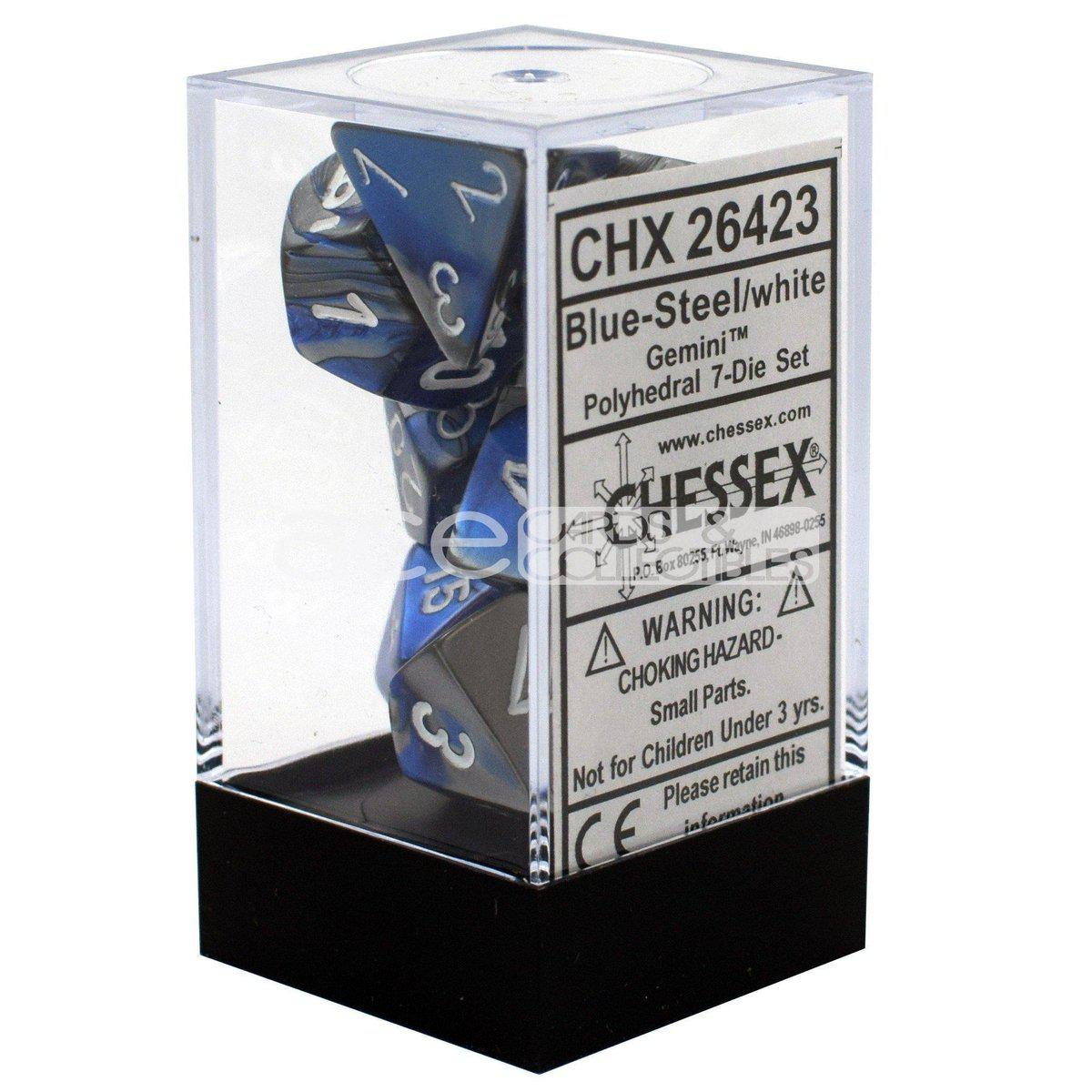 Chessex Gemini™ Polyhedral 7pcs Dice (Blue-Steel/White) [CHX26423]-Chessex-Ace Cards &amp; Collectibles