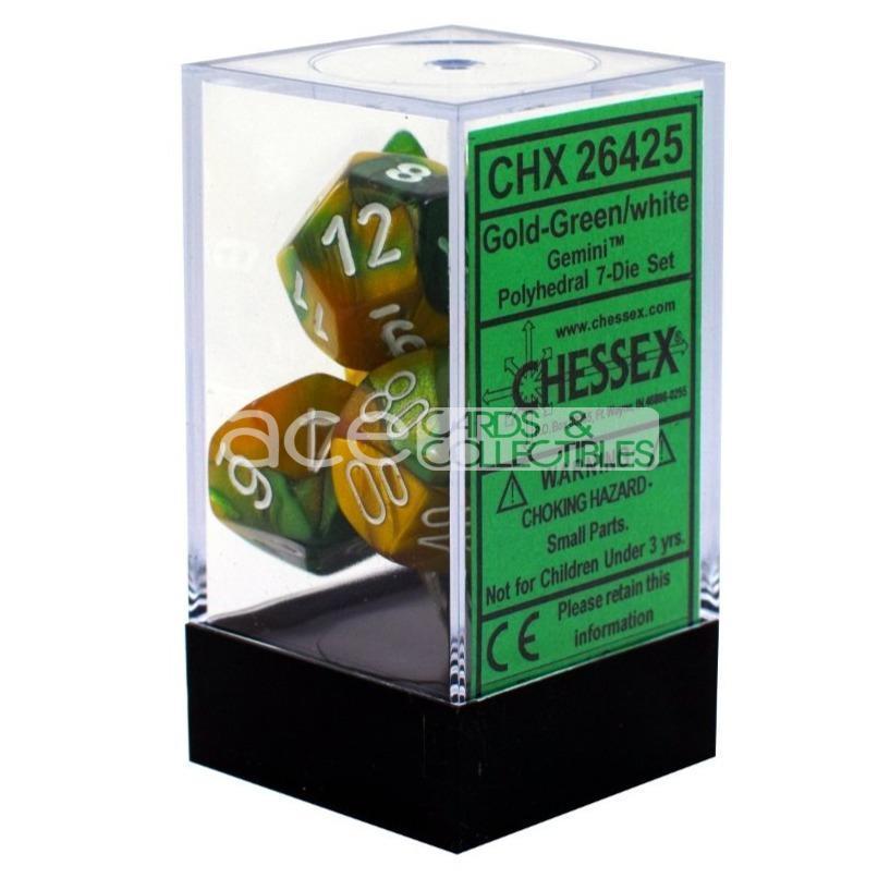 Chessex Gemini™ Polyhedral 7pcs Dice (Gold-Green/White) [CHX26425]-Chessex-Ace Cards &amp; Collectibles