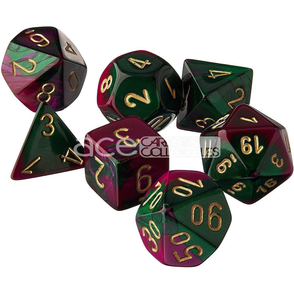 Chessex Gemini™ Polyhedral 7pcs Dice (Green-Purple/Gold) [CHX26434]-Chessex-Ace Cards &amp; Collectibles