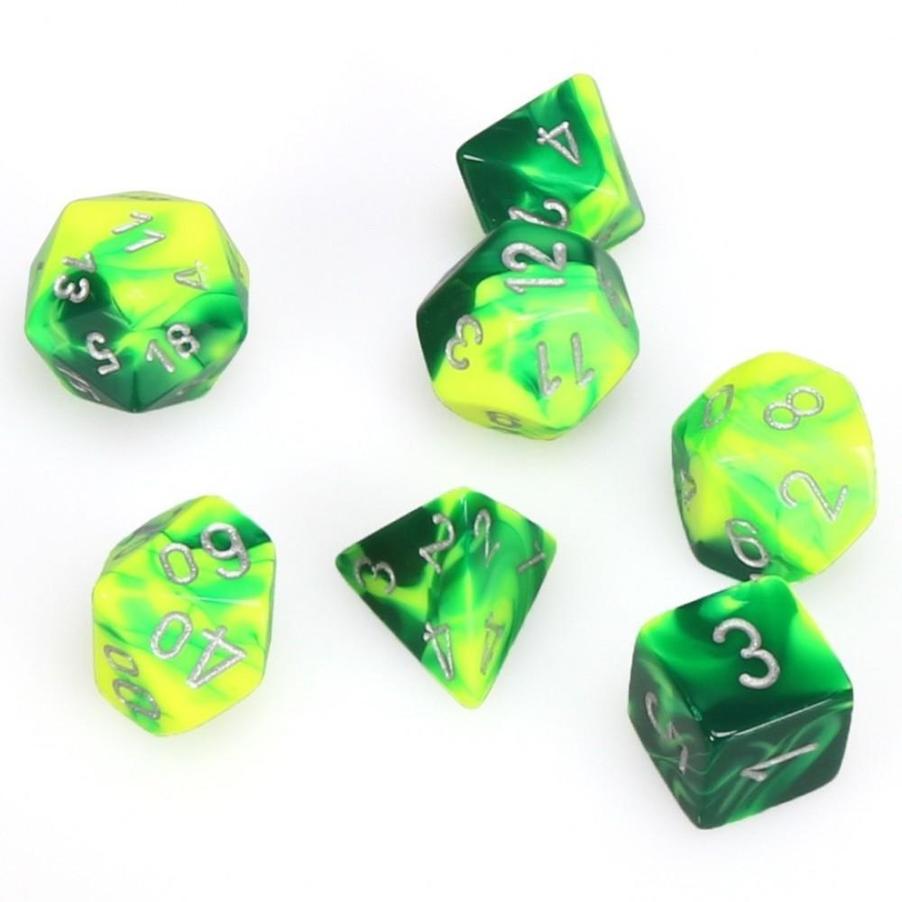 Chessex Gemini™ Polyhedral 7pcs Dice (Green-Yellow/Silver) [CHX26454]-Chessex-Ace Cards &amp; Collectibles