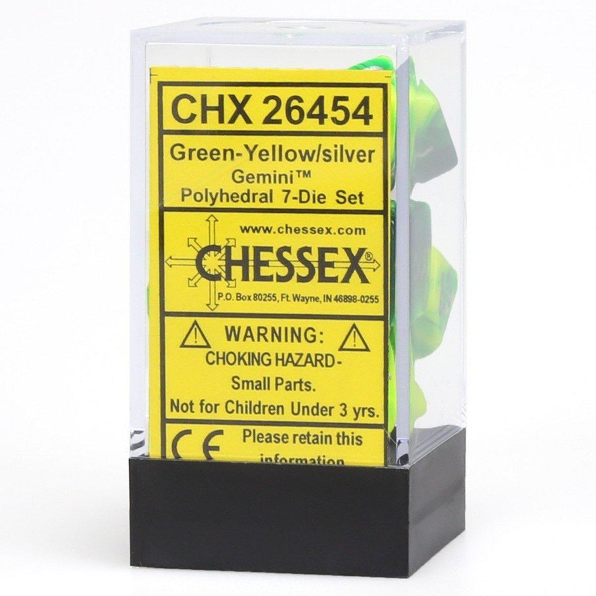 Chessex Gemini™ Polyhedral 7pcs Dice (Green-Yellow/Silver) [CHX26454]-Chessex-Ace Cards & Collectibles