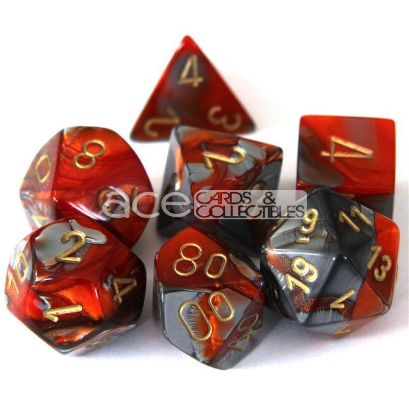 Chessex Gemini™ Polyhedral 7pcs Dice (Orange-Steel/Gold) [CHX26461]-Chessex-Ace Cards & Collectibles