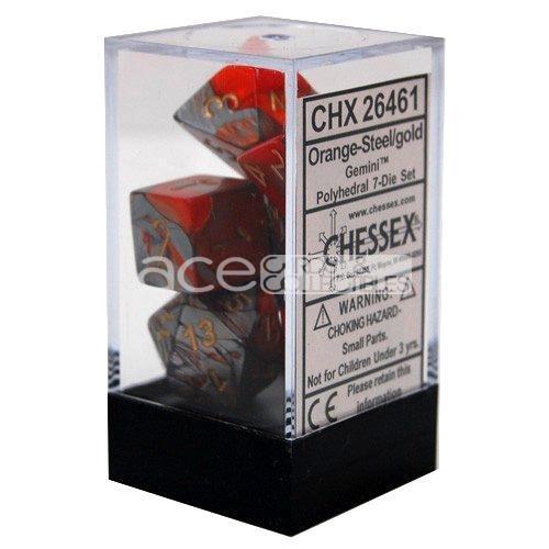 Chessex Gemini™ Polyhedral 7pcs Dice (Orange-Steel/Gold) [CHX26461]-Chessex-Ace Cards &amp; Collectibles