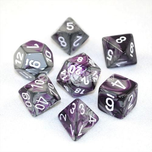 Chessex Gemini™ Polyhedral 7pcs Dice (Purple-Steel/White) [CHX26432]-Chessex-Ace Cards &amp; Collectibles