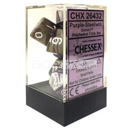 Chessex Gemini™ Polyhedral 7pcs Dice (Purple-Steel/White) [CHX26432]-Chessex-Ace Cards &amp; Collectibles