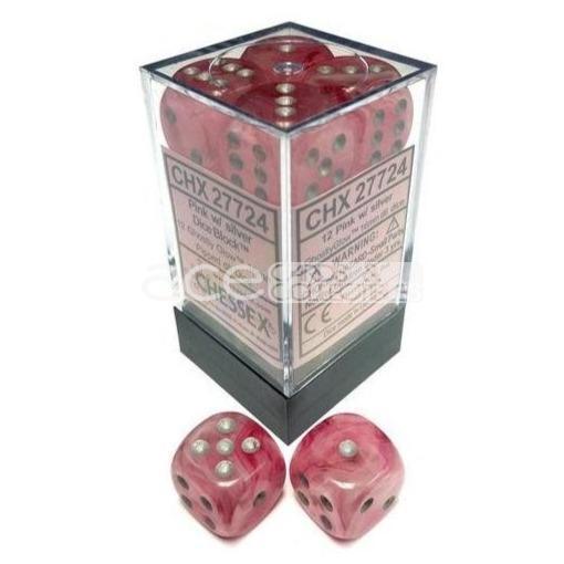 Chessex Ghostly Glow 16mm d6 12pcs Dice (Pink/Silver) [CHX27724]-Chessex-Ace Cards &amp; Collectibles