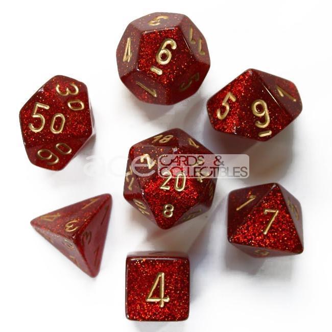 Chessex Glitter™ Polyhedral 7pcs Dice (Ruby/Gold) [CHX27504]-Chessex-Ace Cards &amp; Collectibles