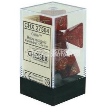 Chessex Glitter™ Polyhedral 7pcs Dice (Ruby/Gold) [CHX27504]-Chessex-Ace Cards &amp; Collectibles
