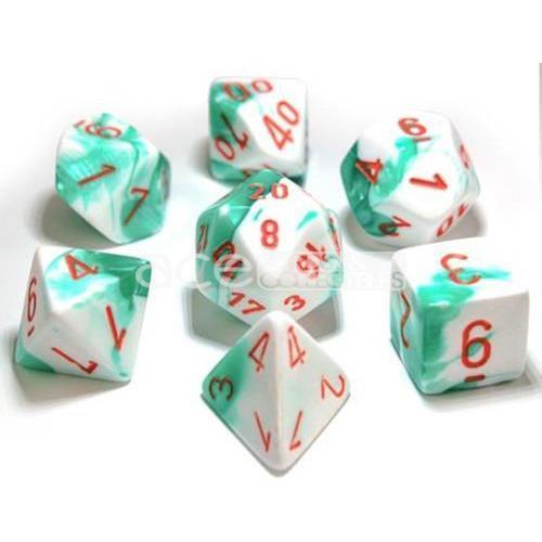 Chessex Lab Dice Gemini Polyhedral 7pcs Dice (Green&amp;White/Orange) [CHX30020]-Chessex-Ace Cards &amp; Collectibles