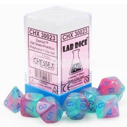 Chessex Lab Dice Gemini Polyhedral 7pcs Dice (Pink/Blue) [CHX30023]-Chessex-Ace Cards &amp; Collectibles