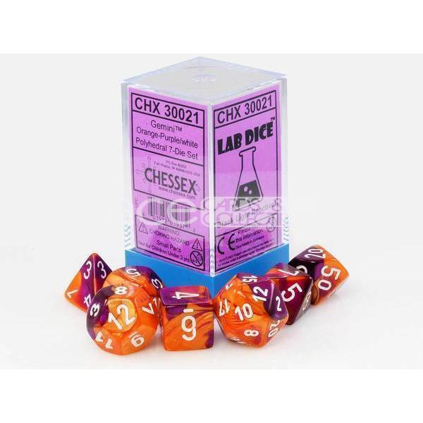 Chessex Lab Dice Gemini Polyhedral 7pcs Dice (Purple/White) [CHX30021]-Chessex-Ace Cards &amp; Collectibles