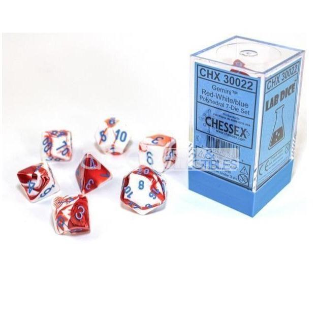 Chessex Lab Dice Gemini Polyhedral 7pcs Dice (Red/White/Blue) [CHX30022]-Chessex-Ace Cards & Collectibles