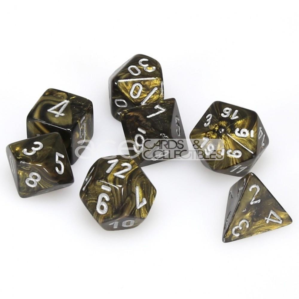 Chessex Leaf™ Polyhedral 7pcs Dice (Black Gold/Silver) [CHX27418]-Chessex-Ace Cards & Collectibles