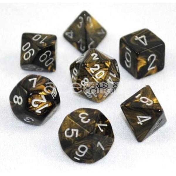 Chessex Leaf™ Polyhedral 7pcs Dice (Black Gold/Silver) [CHX27418]-Chessex-Ace Cards &amp; Collectibles