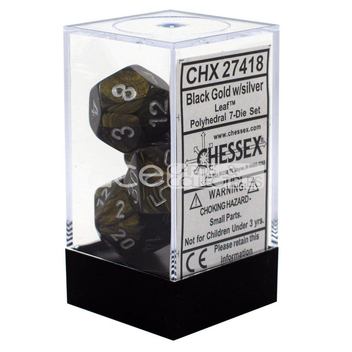 Chessex Leaf™ Polyhedral 7pcs Dice (Black Gold/Silver) [CHX27418]-Chessex-Ace Cards & Collectibles