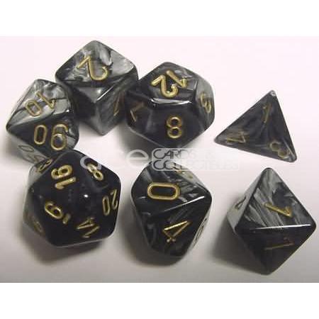 Chessex Lustrous™ Polyhedral 7pcs Dice (Black/Gold) [CHX27498]-Chessex-Ace Cards &amp; Collectibles