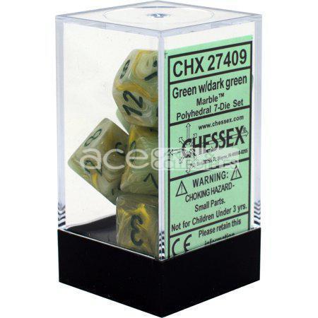 Chessex Marble™ Polyhedral 7pcs Dice (Green/Dark Green) [CHX27409]-Chessex-Ace Cards & Collectibles