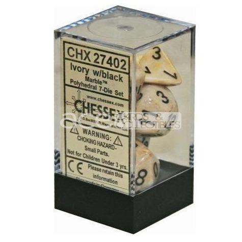 Chessex Marble™ Polyhedral 7pcs Dice (Ivory/Black) [CHX27402]-Chessex-Ace Cards &amp; Collectibles