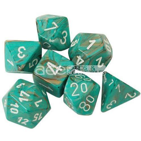 Chessex Marble™ Polyhedral 7pcs Dice (Oxi-Copper/White) [CHX27403]-Chessex-Ace Cards &amp; Collectibles