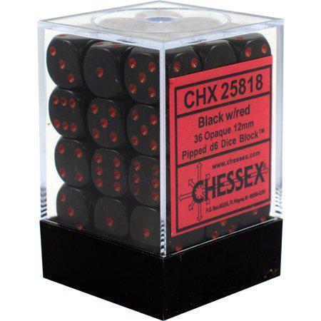 Chessex Opaque 12mm d6 36pcs Dice (Black/Red) [CHX25818]-Chessex-Ace Cards &amp; Collectibles