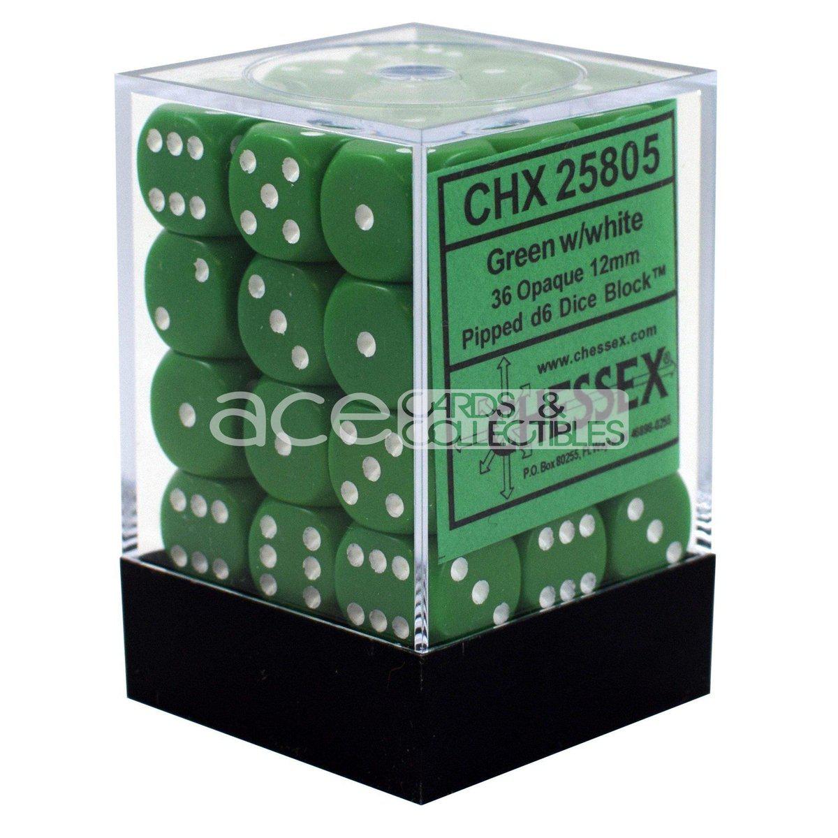 Chessex Opaque 12mm d6 36pcs Dice (Green/White) [CHX25805]-Chessex-Ace Cards & Collectibles