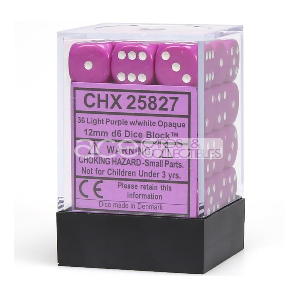 Chessex Opaque 12mm d6 36pcs Dice (Light Purple/White) [CHX25827]-Chessex-Ace Cards &amp; Collectibles
